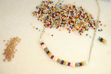 Load image into Gallery viewer, Seed Bead Bar Necklace on Gold Chain
