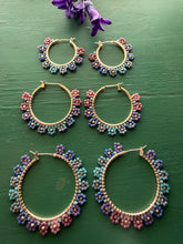 Load image into Gallery viewer, Ombre Seed Bead Floral Hoop Earrings
