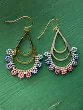 Load image into Gallery viewer, Ombre Seed Bead Floral Hoop Earrings
