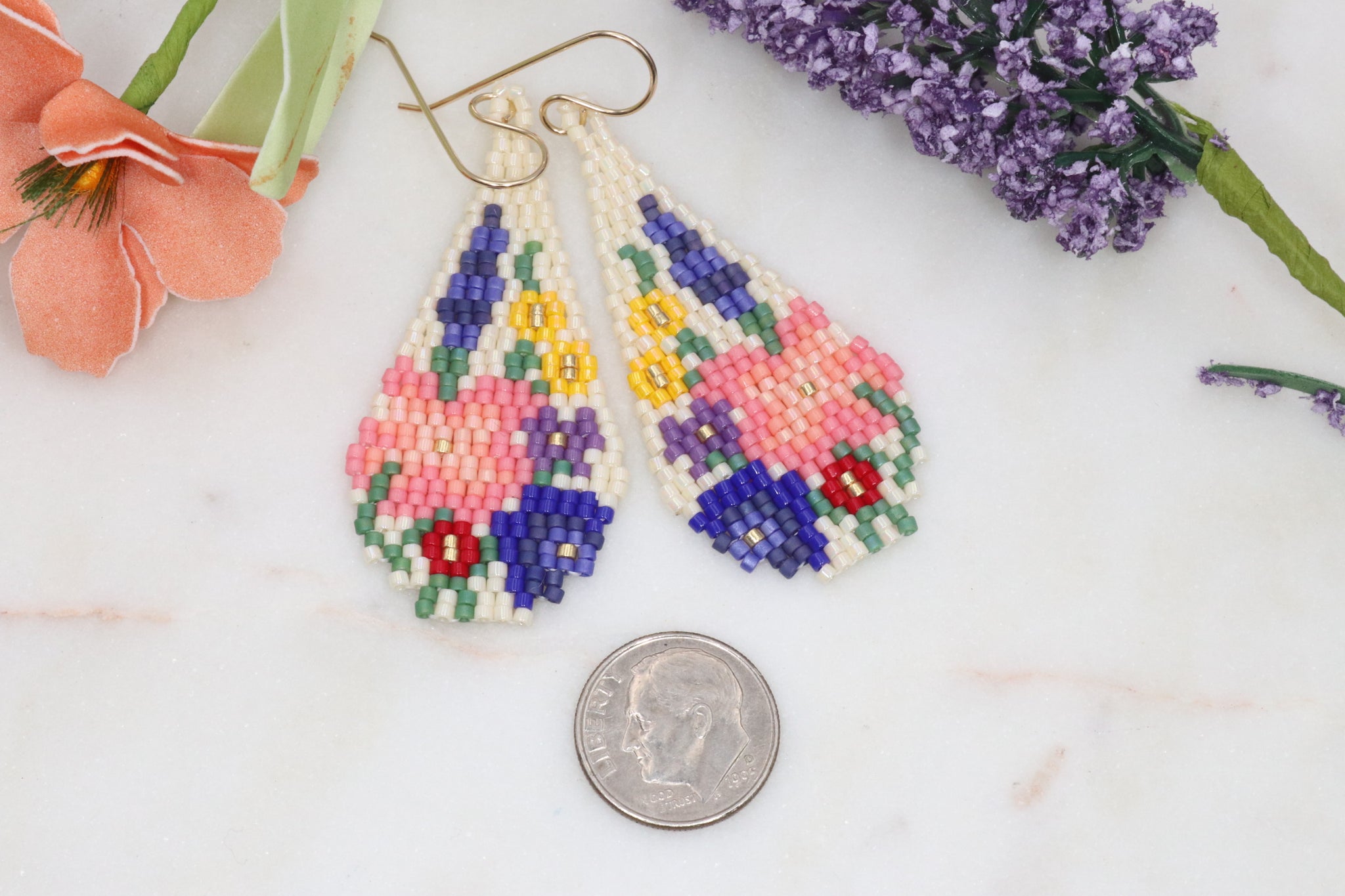 seed bead flower earrings Flower Garden Seed Bead Earrings – WhimsyBeadworks