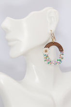 Load image into Gallery viewer, Flower Beaded Wooden Hoop Earrings
