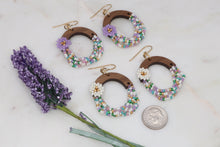 Load image into Gallery viewer, Flower Beaded Wooden Hoop Earrings
