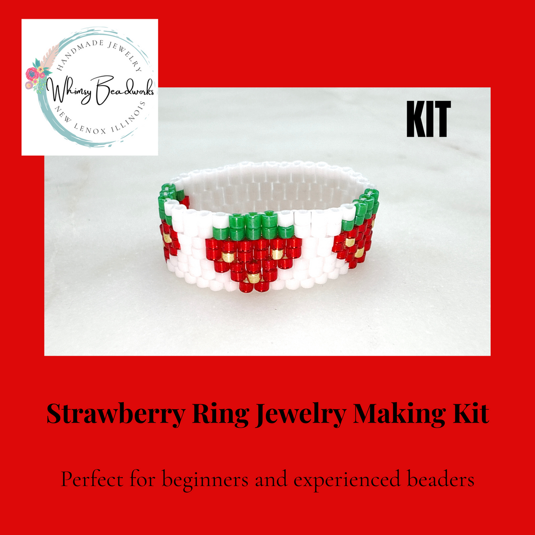 DIY Strawberry Ring Kit – Beaded Jewelry Making Kit with Pattern & Tutorial