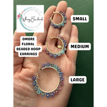Load image into Gallery viewer, Ombre Seed Bead Floral Hoop Earrings
