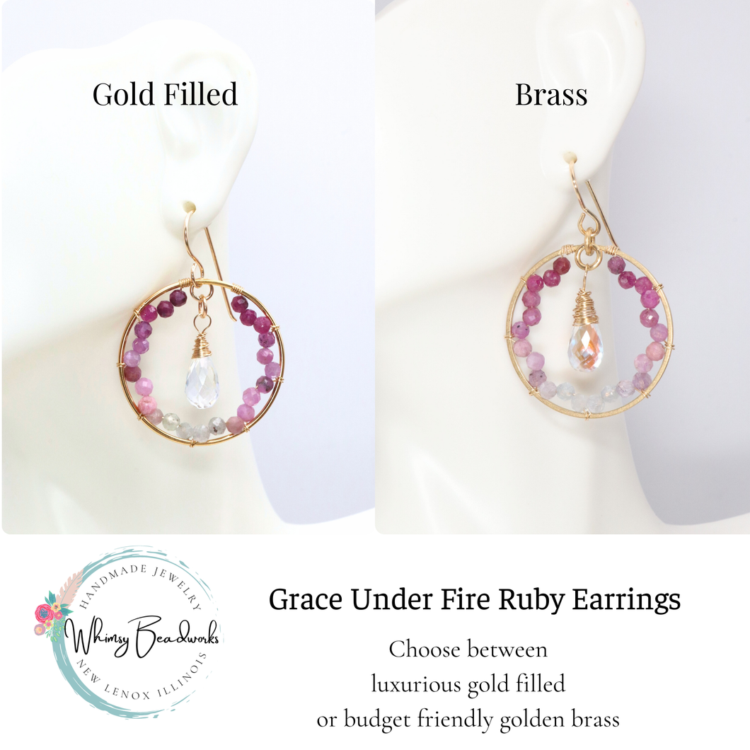 Grace Under Fire Ruby Gemstone Gold Hoop Earrings