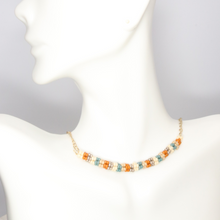 Load image into Gallery viewer, Seed Bead Bar Necklace on Gold Chain
