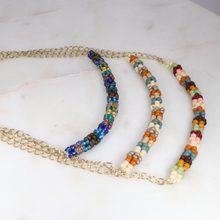 Load image into Gallery viewer, Seed Bead Bar Necklace on Gold Chain
