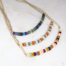Load image into Gallery viewer, Seed Bead Bar Necklace on Gold Chain
