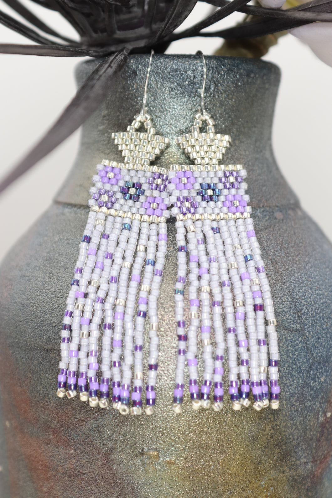 Purple Flower Power Seed Bead Earrings