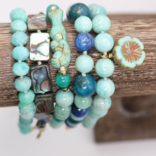 Load image into Gallery viewer, Amazonite Gemstone Beaded Bracelet with Czech Glass Floral Charm

