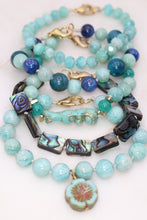 Load image into Gallery viewer, Amazonite Gemstone Beaded Bracelet with Czech Glass Floral Charm
