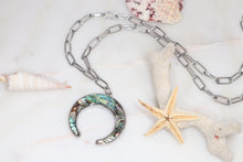 Load image into Gallery viewer, Abalone Crescent Moon Paper Clip Chain Necklace
