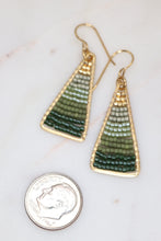 Load image into Gallery viewer, Mattie Green and Gold Triangle Beaded Earrings
