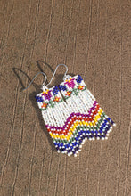 Load image into Gallery viewer, Folk Art Rainbow Floral Seed Bead Statement Earrings
