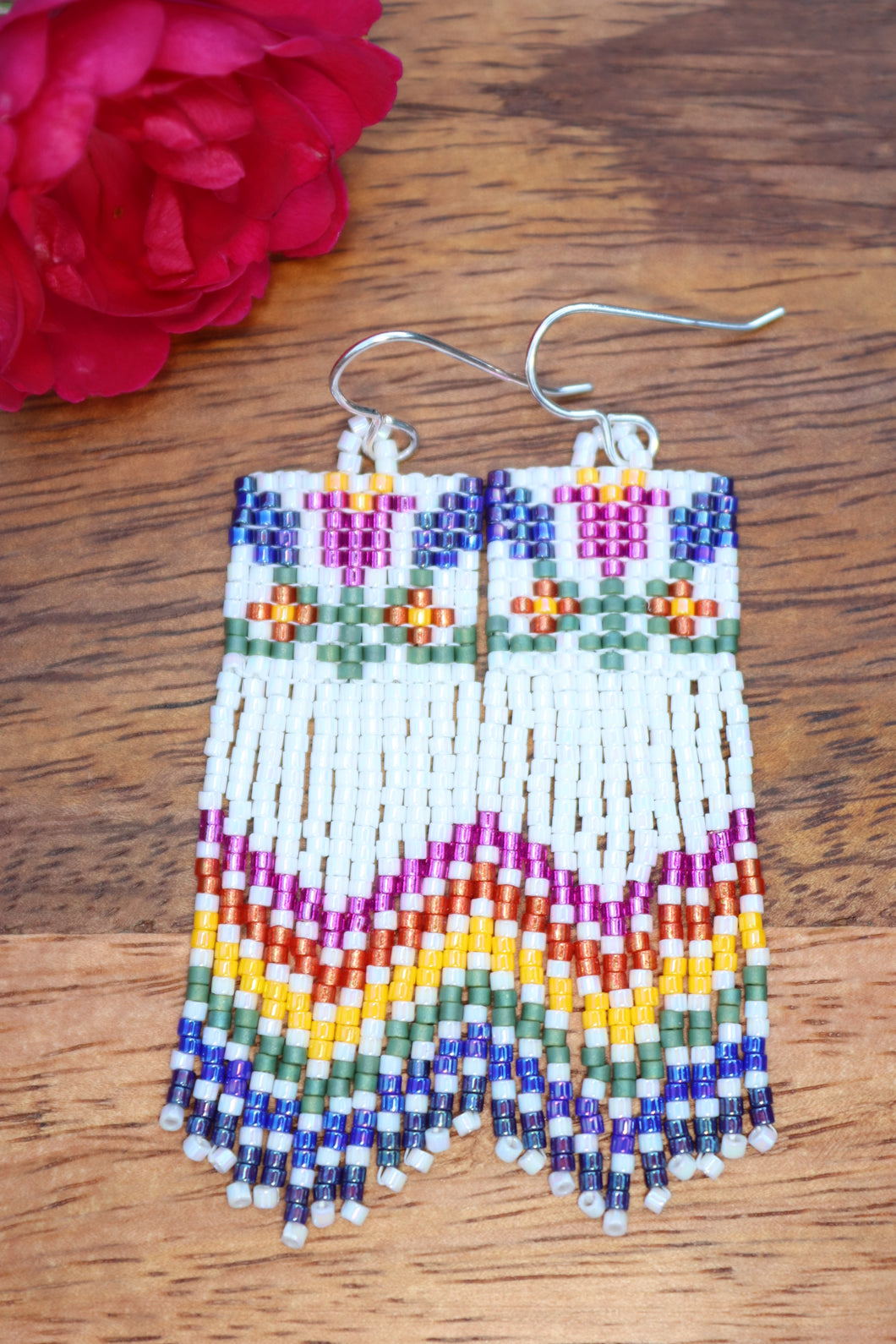 Folk Art Rainbow Floral Seed Bead Statement Earrings