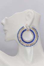Load image into Gallery viewer, Blue and Gold Boho Beaded Hoop Earrings
