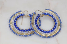 Load image into Gallery viewer, Blue and Gold Boho Beaded Hoop Earrings
