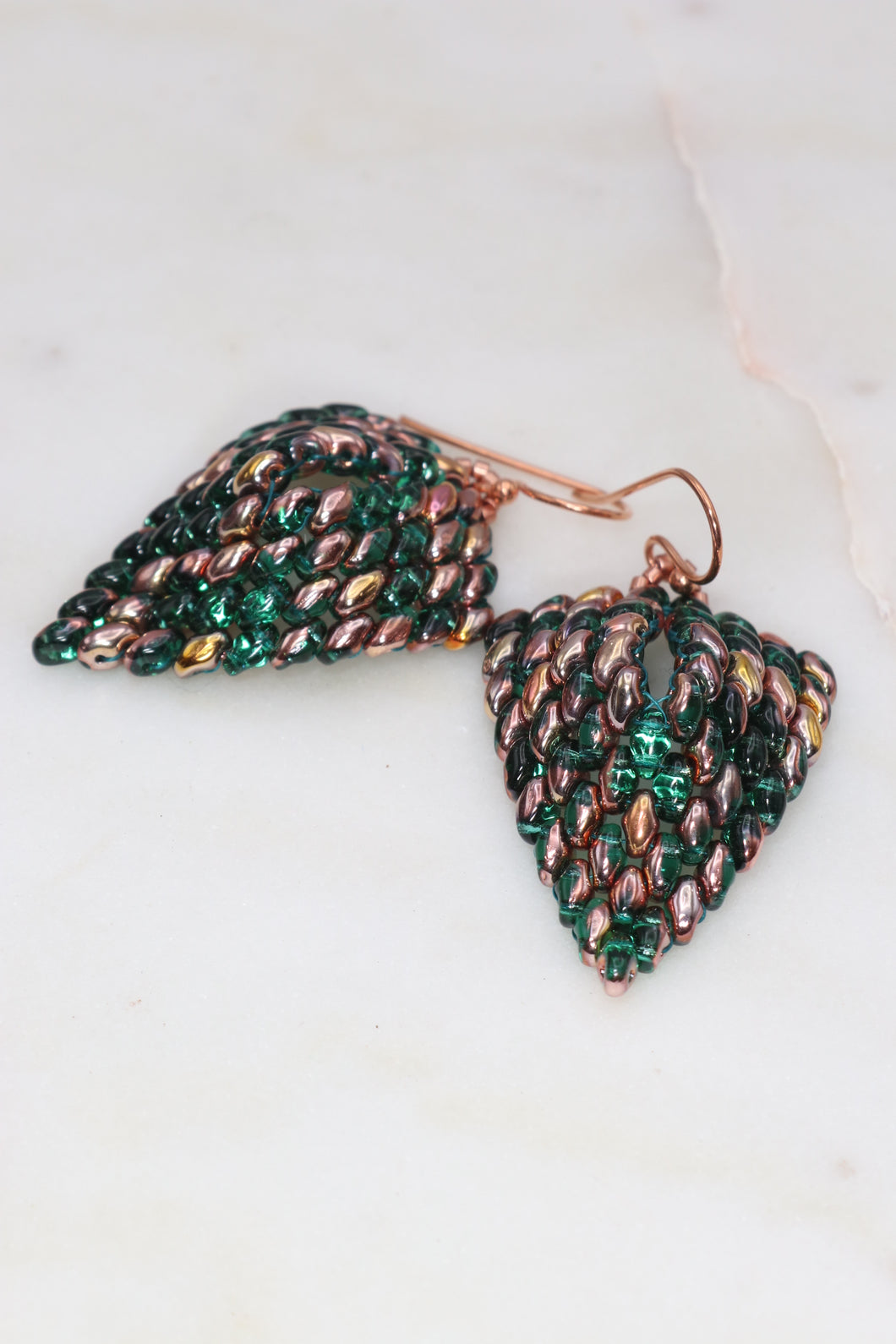 Tara Emerald Green & Copper Beaded Earrings