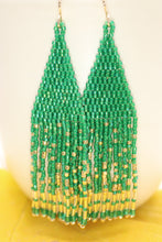 Load image into Gallery viewer, Green &amp; Gold Sparkler Fringe Earrings

