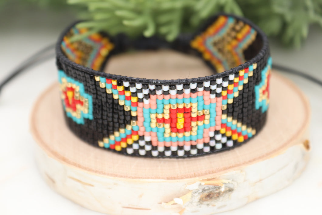 Multicolor Southwestern Cross Adjustable Beaded Cuff Bracelet