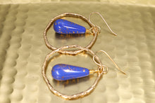 Load image into Gallery viewer, Blue And Gold Beaded Hoop Earrings
