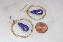 Load image into Gallery viewer, Blue And Gold Beaded Hoop Earrings
