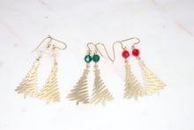 Load image into Gallery viewer, Red Beaded Gold Christmas Tree Earrings
