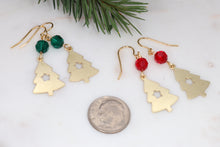 Load image into Gallery viewer, Dainty Green Beaded I Love Christmas Tree Earrings
