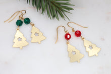 Load image into Gallery viewer, Dainty Red Beaded I Love Christmas Tree Earrings
