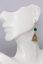 Load image into Gallery viewer, Dainty Green Beaded I Love Christmas Tree Earrings
