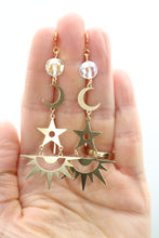Load image into Gallery viewer, Sun Moon and Stars Crystal Earrings

