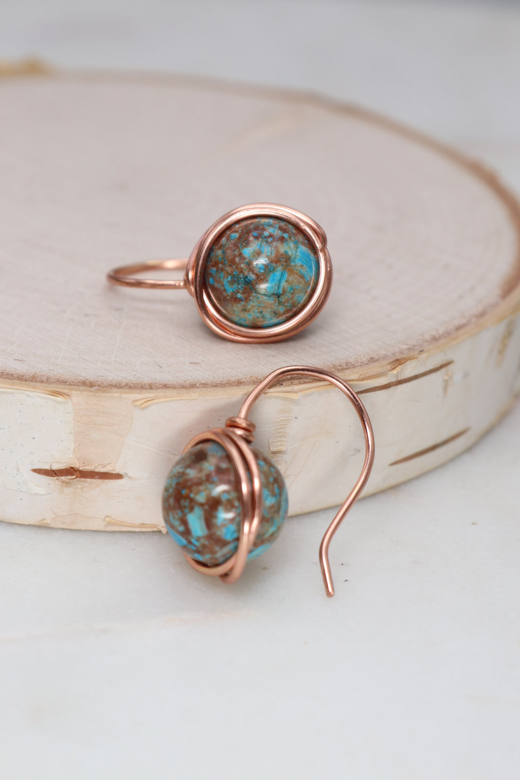 Rustic Copper Wrapped Jasper Gemstone Earrings