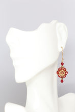 Load image into Gallery viewer, Red Flower Beaded Earrings
