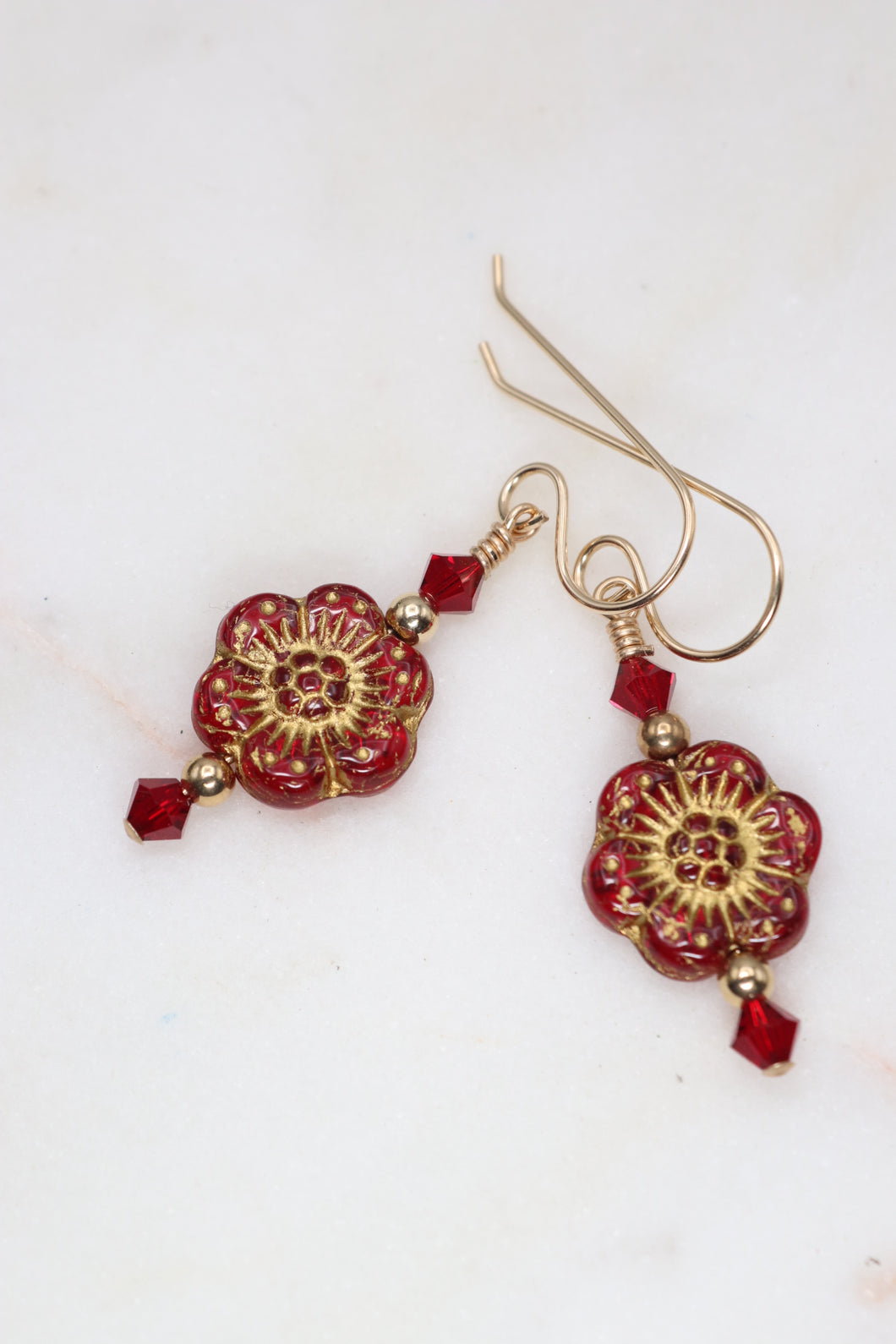 Red Flower Beaded Earrings