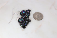 Load image into Gallery viewer, Black Beaded Sterling Silver Triangle Earrings
