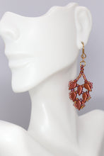 Load image into Gallery viewer, Burgundy Seed Bead Leaf Earrings
