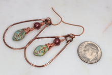 Load image into Gallery viewer, Freshwater Pearl and Hammered Copper Hoop Earrings

