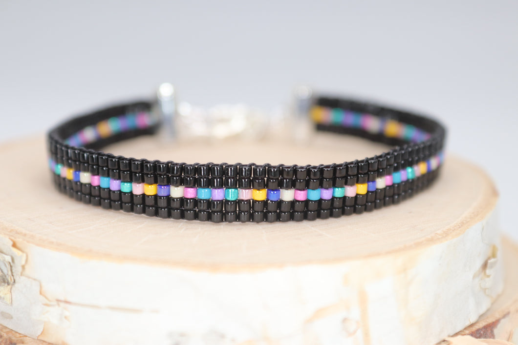 Dainty Black Rainbow Seed Bead Bracelet