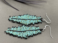 Load image into Gallery viewer, Turquoise Seed Bead Feather Earrings
