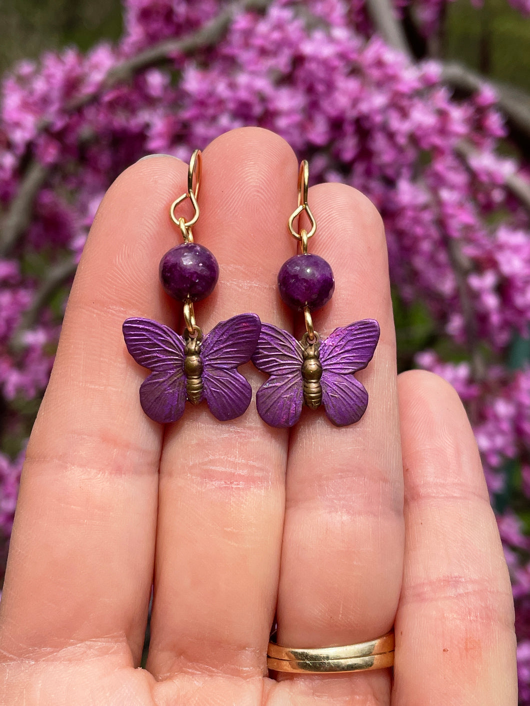 Purple Lepidolite Butterfly Earrings