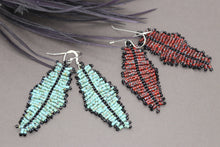 Load image into Gallery viewer, Red Seed Bead Feather Earrings
