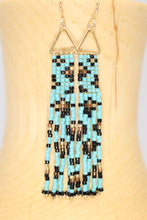 Load image into Gallery viewer, Turquoise Leopard Print Fringe Statement Earrings
