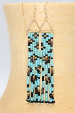 Load image into Gallery viewer, Turquoise Leopard Print Fringe Statement Earrings
