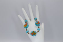 Load image into Gallery viewer, Turquoise Blue Tropical Themed Handmade Glass Crystal &amp; Sterling Silver Floral Bracelet
