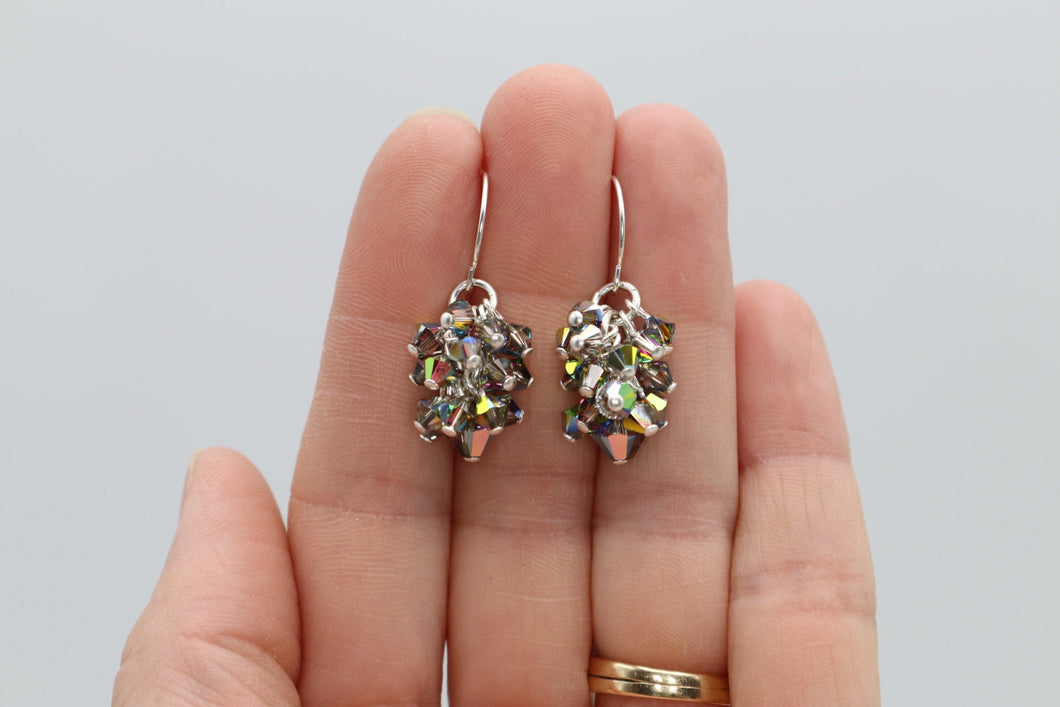 Silver Crystal Cluster Dangle Earrings